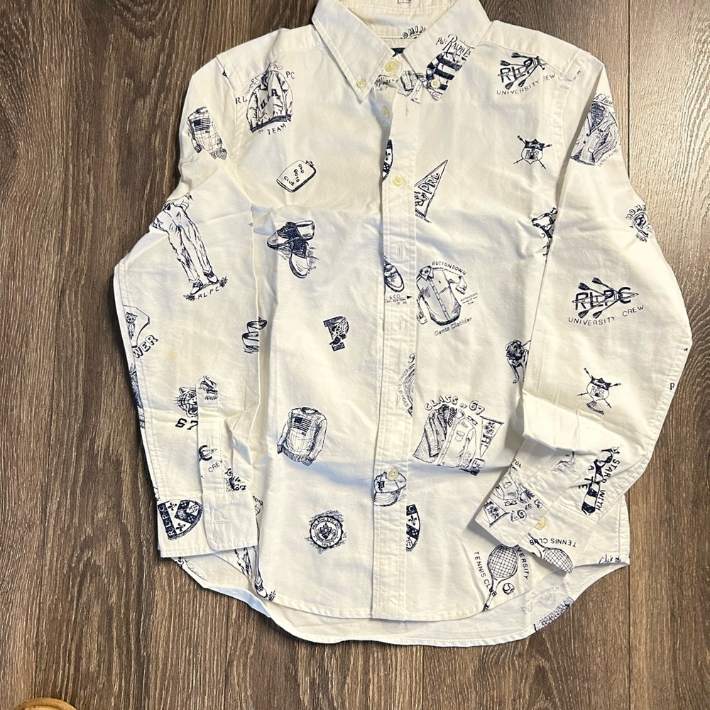 Ralph Lauren White Button Down Shirt with Nautical Print